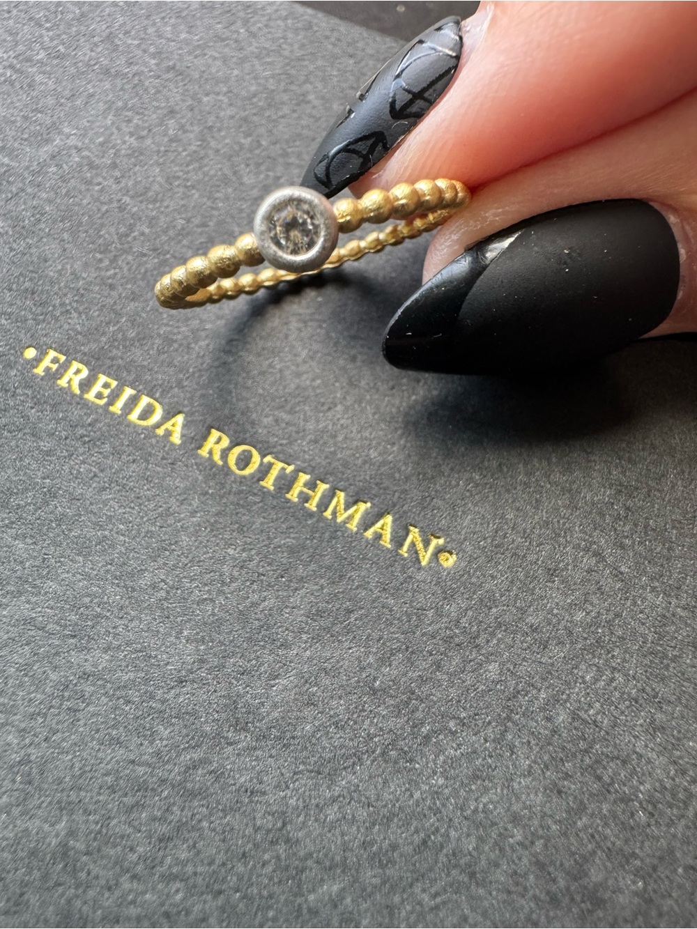 Freida Rothman Gold Beaded Ring with Clear Stone Accent